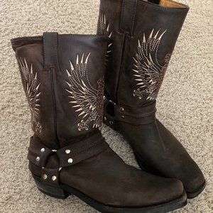 Grinders Dark Brown Leather Bald Eagle Cowboy Boot